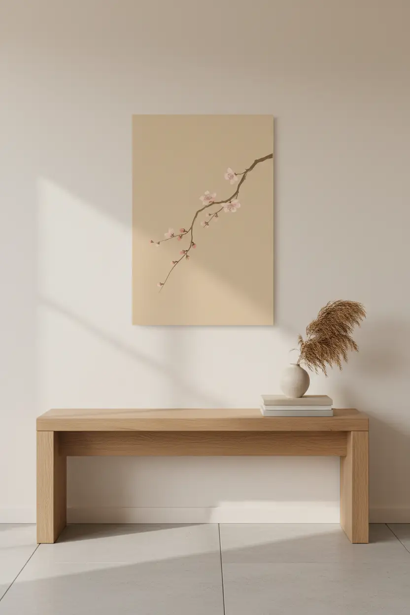 Branche de Cerisier — Affiche Murale Minimaliste Rose et Beige Inspiration Botanique — affiche murale minimaliste | Cassili-home