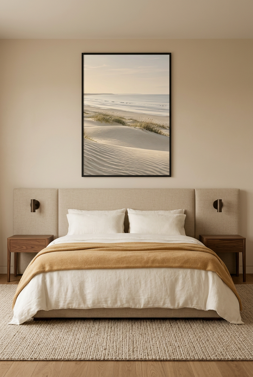 La Dune Blanche — affiche en cadre noir dans une chambre