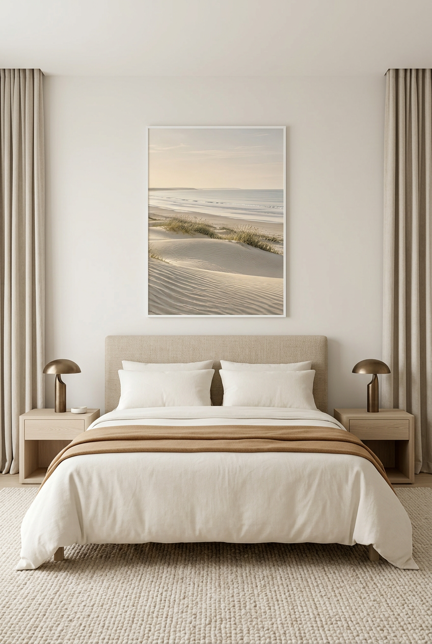 La Dune Blanche — affiche en cadre blanc dans une chambre