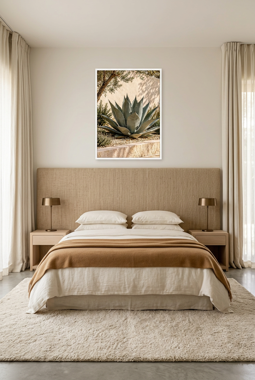 L'Agave Bleu — affiche en cadre blanc dans une chambre