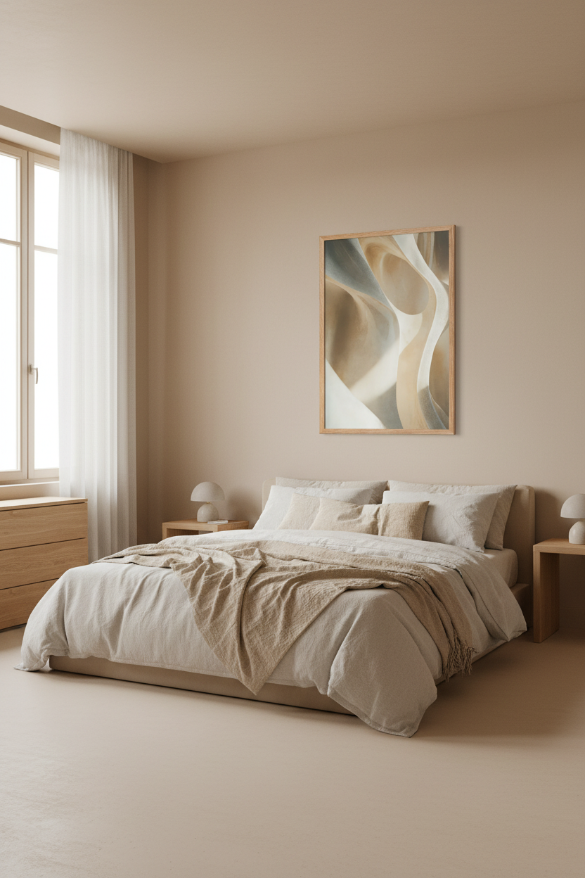Les Vagues de Craie — Affiche murale minimaliste blanc beige minérale — affiche murale minimaliste | Cassili-home
