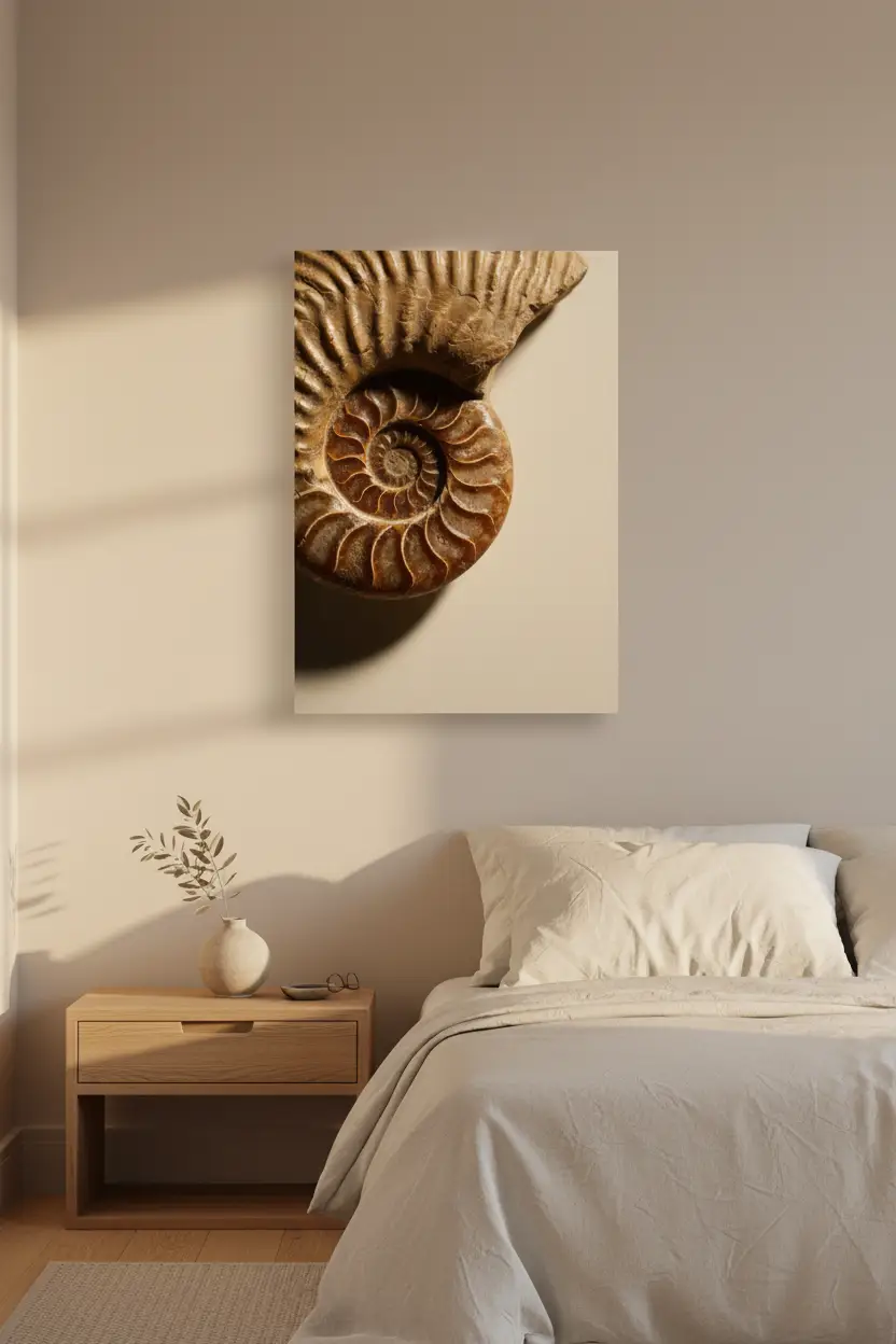 Spirale d'Ammonite—Affiche murale minimaliste or brun texture minérale — affiche murale minimaliste | Cassili-home