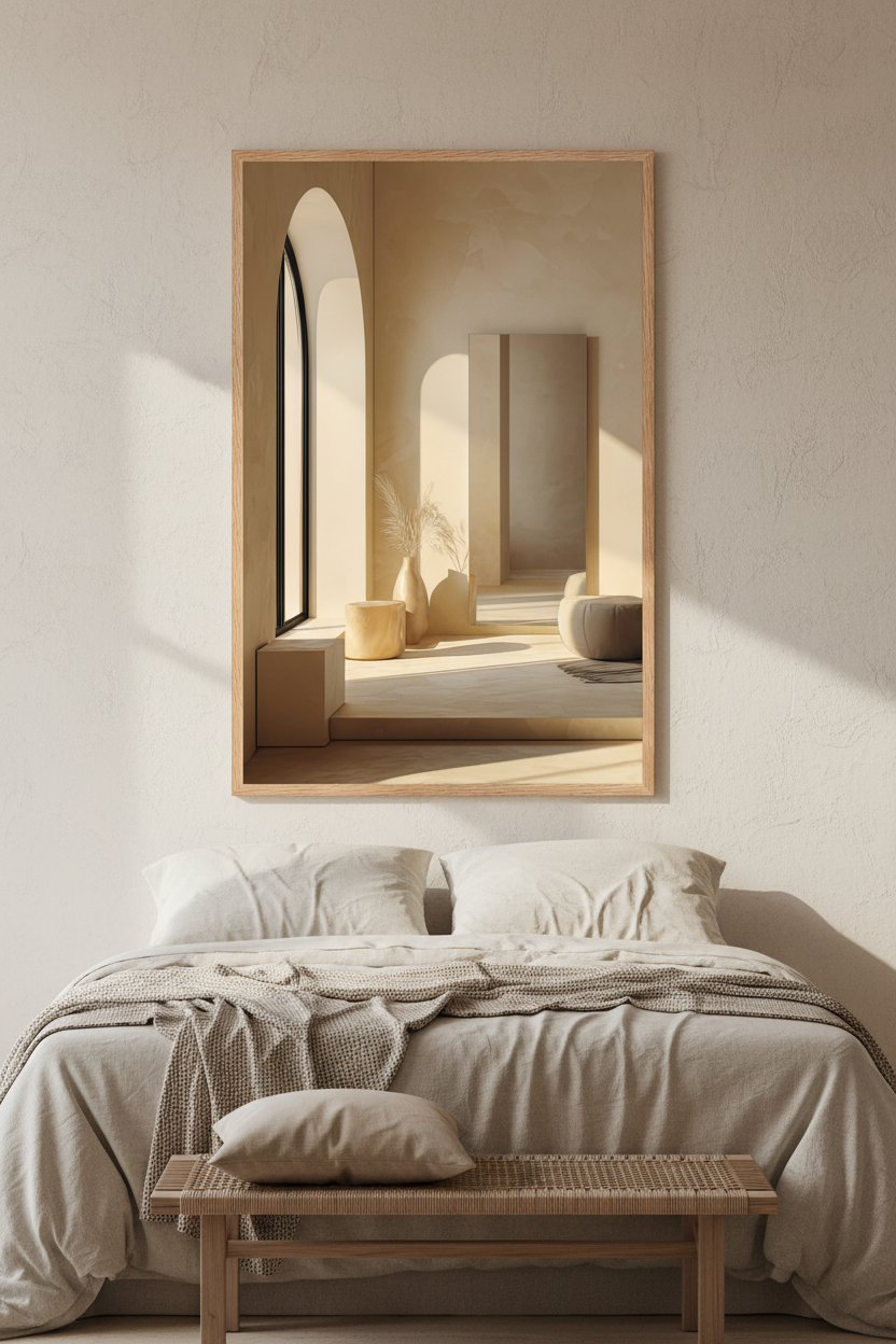 Affiche La Chambre de l'Arche encadrée chêne dans une chambre — arche en ogive et fenêtre noire