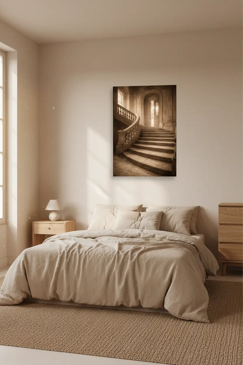 L’Escalier du Château — Affiche murale minimaliste gris beige lumière — affiche murale minimaliste | Cassili-home