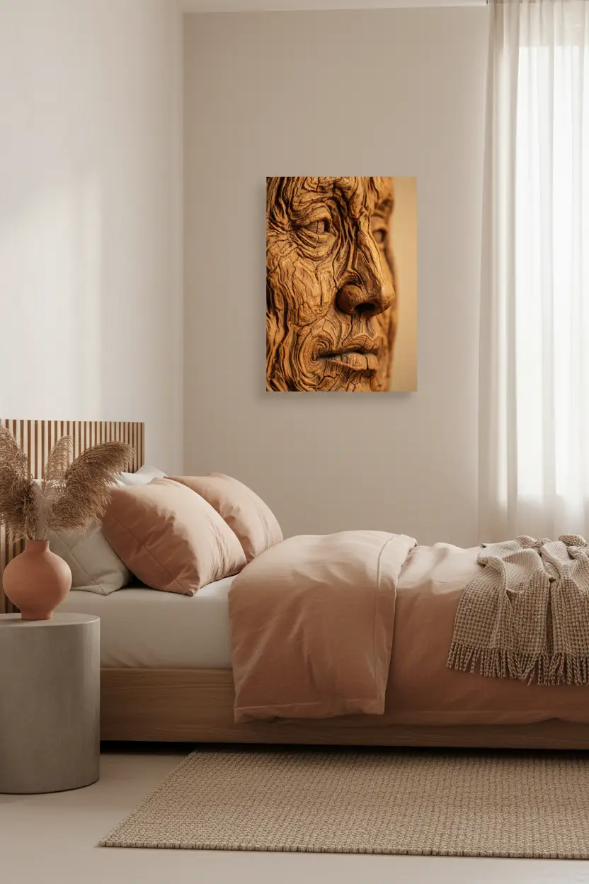 Esprit du Chêne — Affiche murale minimaliste brun beige visage — affiche murale minimaliste | Cassili-home