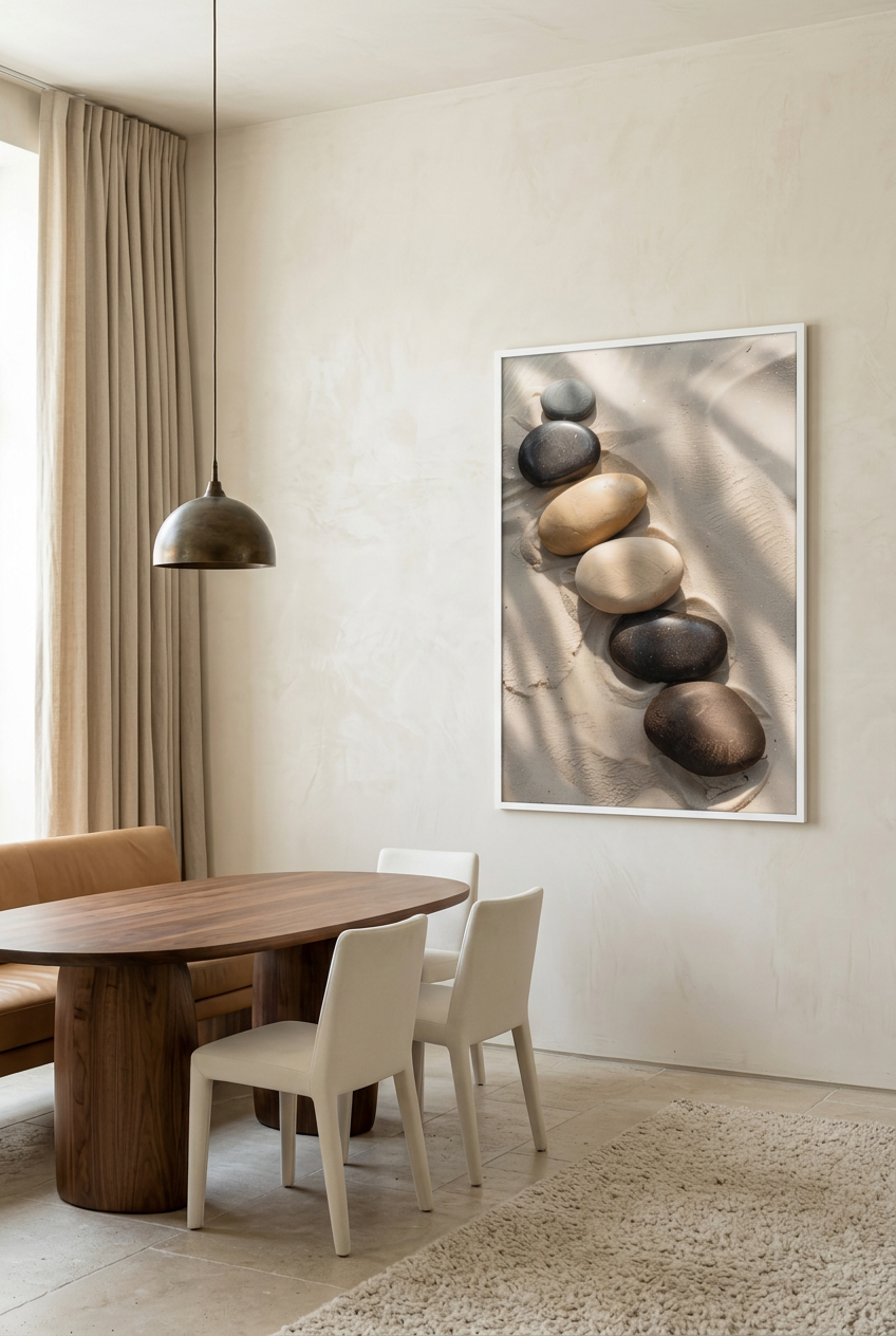 Pebble Path — poster in a white frame in a dining room