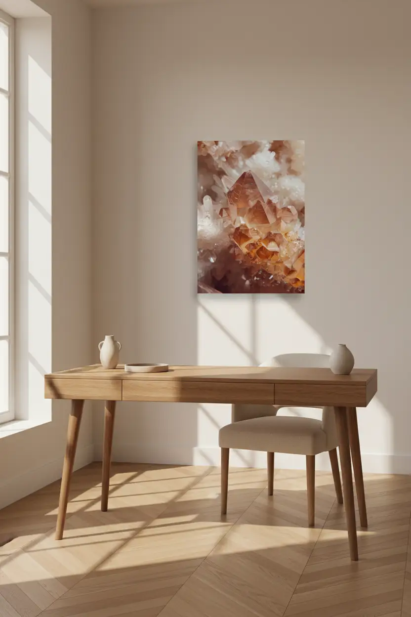 Citrine — Affiche Murale Minimaliste Ambre Et Blanc Cristaux Minéraux Et Lumière — affiche murale minimaliste | Cassili-home