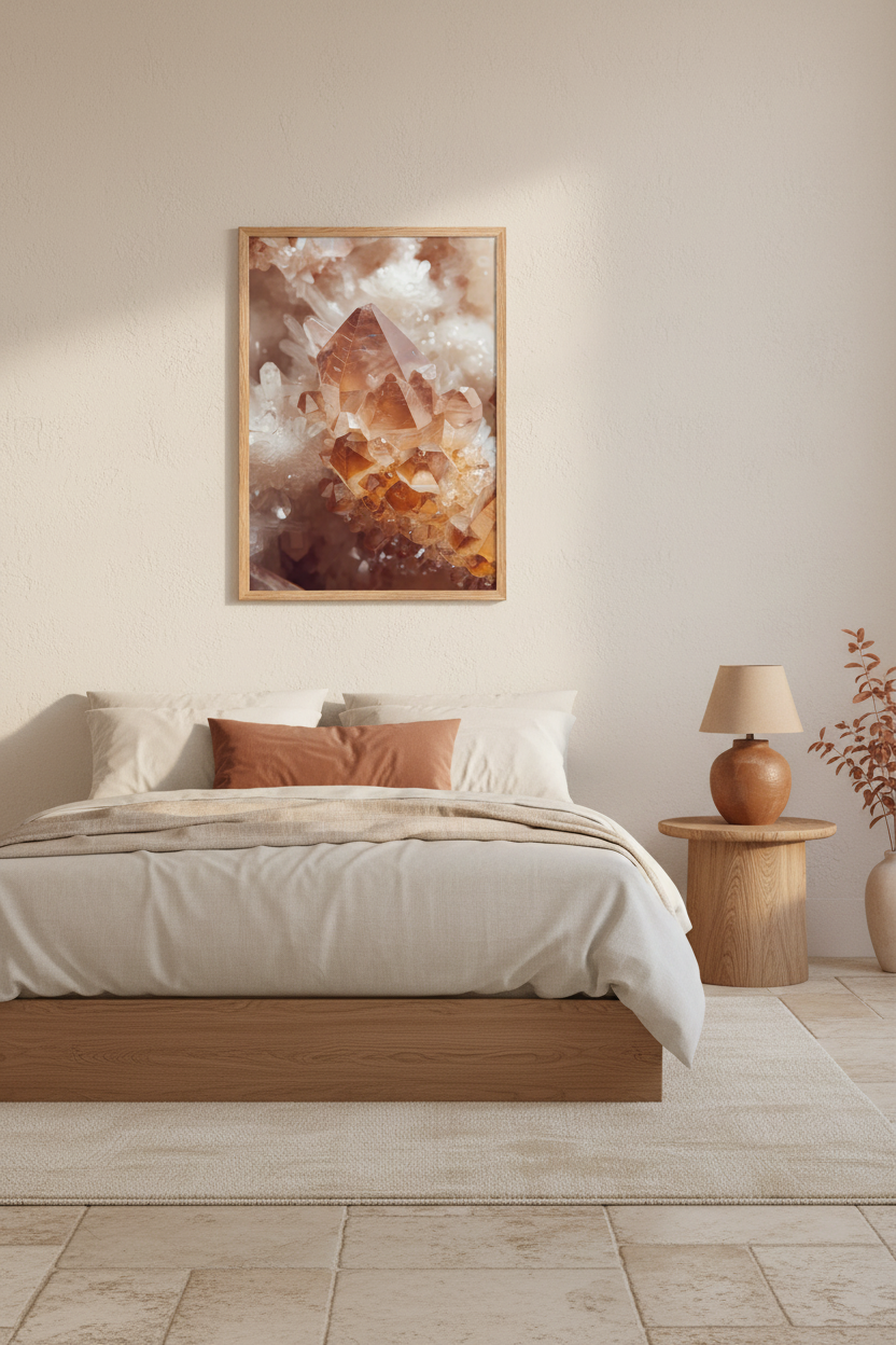 Citrine — Affiche Murale Minimaliste Ambre Et Blanc Cristaux Minéraux Et Lumière — affiche murale minimaliste | Cassili-home