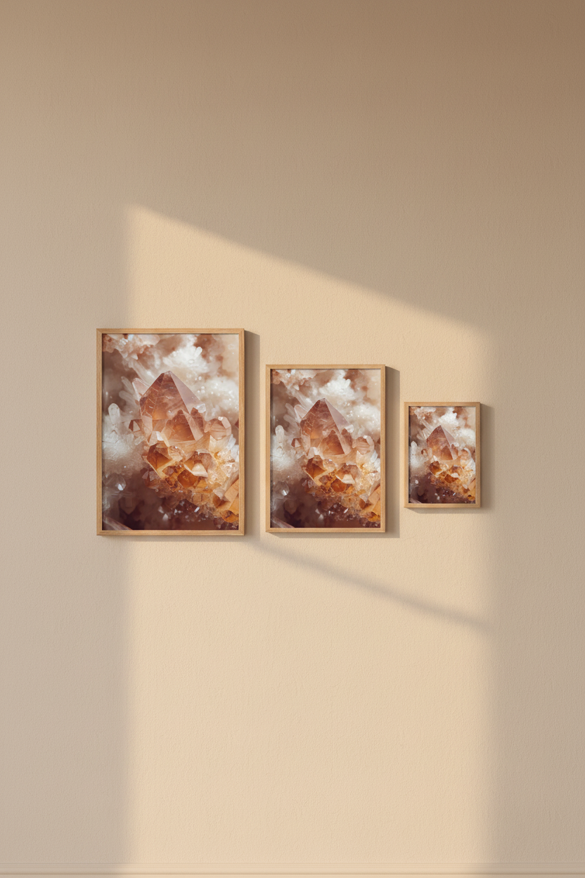 Citrine — Affiche Murale Minimaliste Ambre Et Blanc Cristaux Minéraux Et Lumière — affiche murale minimaliste | Cassili-home