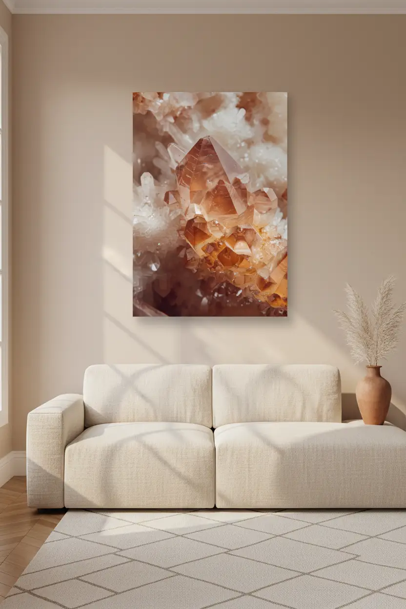 Citrine — Affiche Murale Minimaliste Ambre Et Blanc Cristaux Minéraux Et Lumière — affiche murale minimaliste | Cassili-home