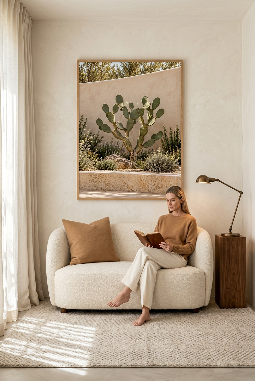 De Vijgcactus — poster in eikenhouten lijst in een leeskamer
