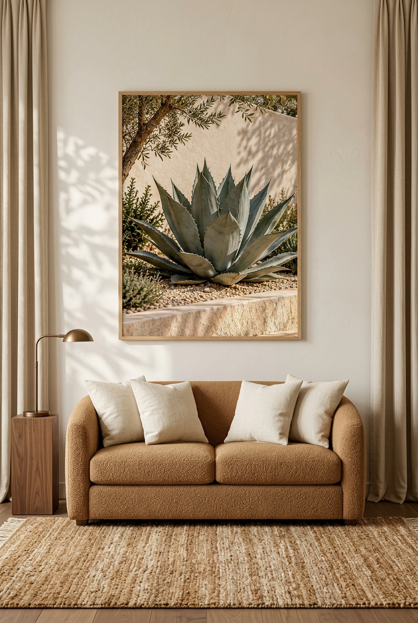 L'Agave Bleu — affiche en cadre chêne dans un salon de lecture