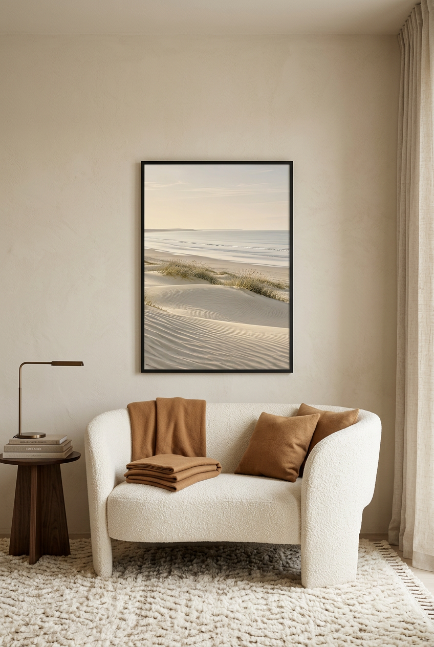 La Dune Blanche — affiche en cadre noir dans un salon de lecture