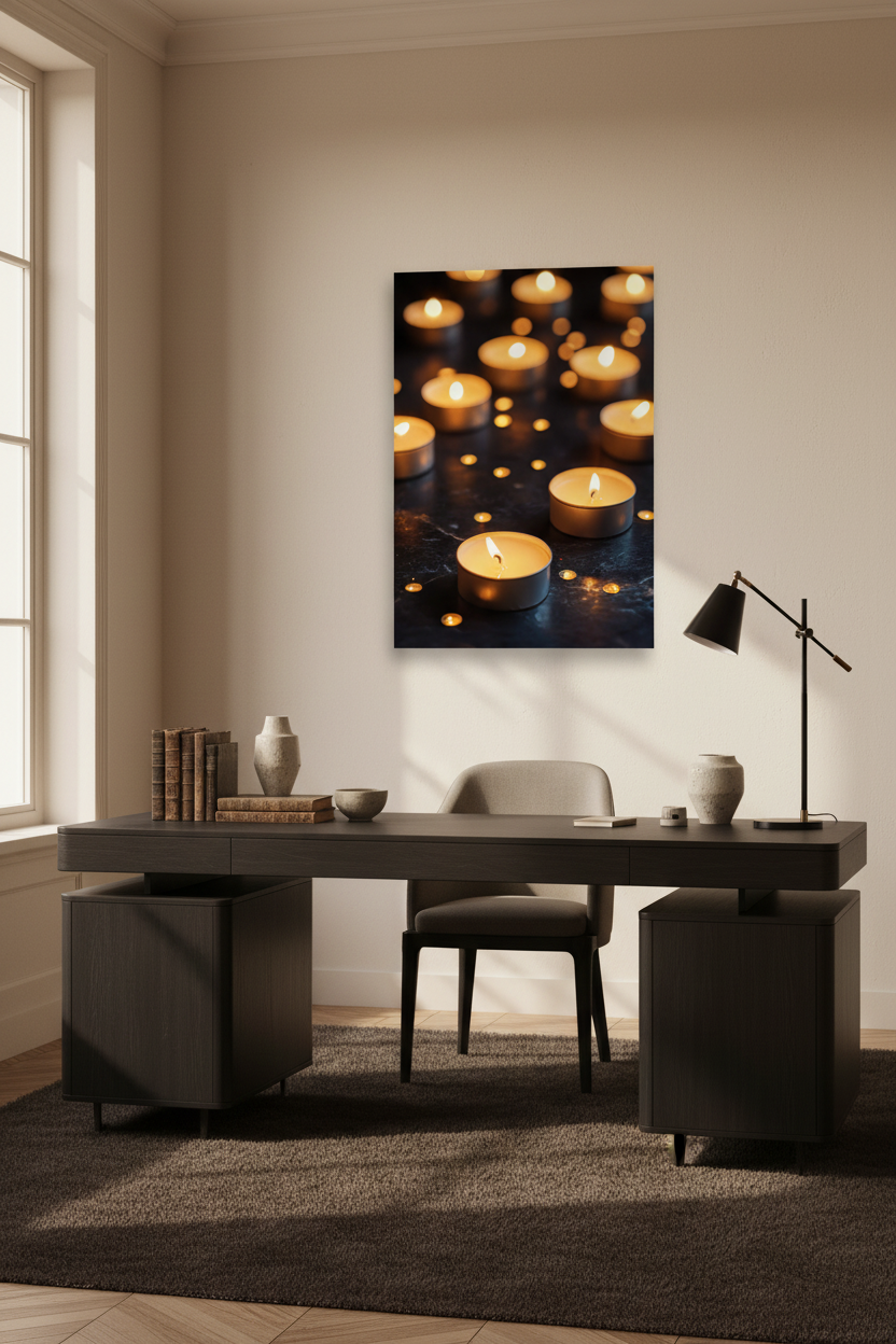 Constellation of Candles — Minimalist black and gold light wall art