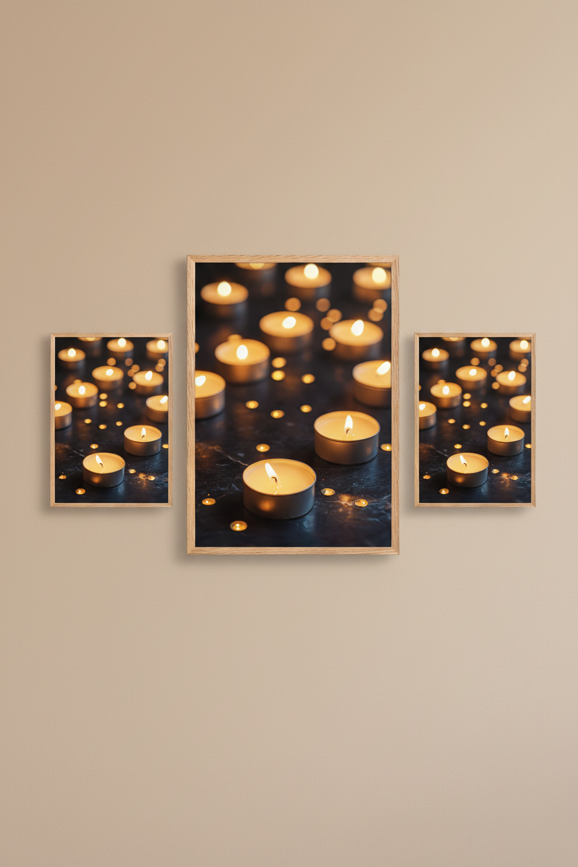 Constellation of Candles — Minimalist black and gold light wall art