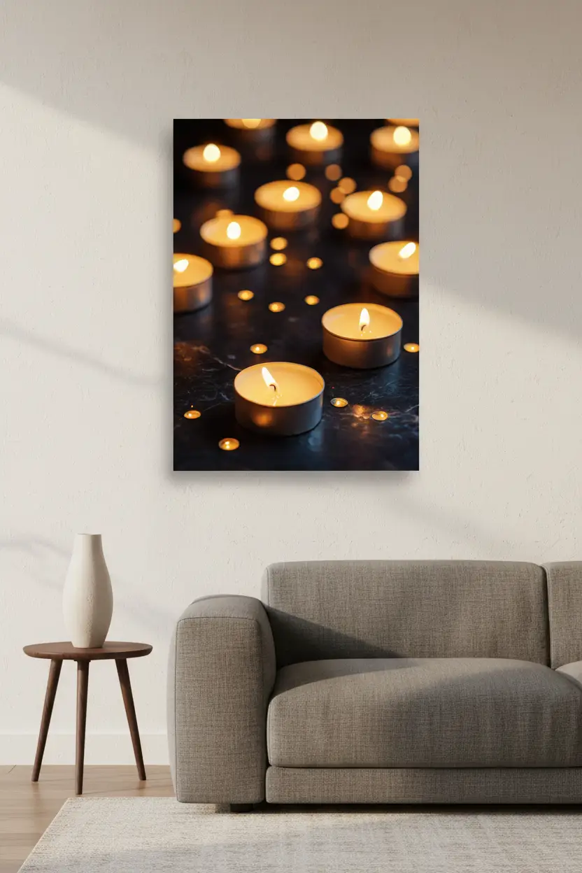 Constellation of Candles — Minimalist black and gold light wall art