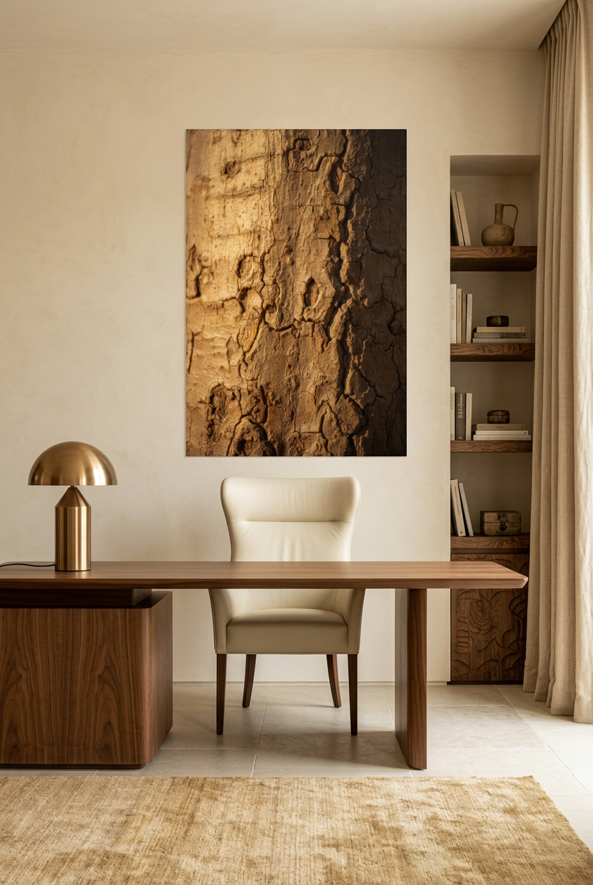 Burnt Bark — unframed poster above a desk