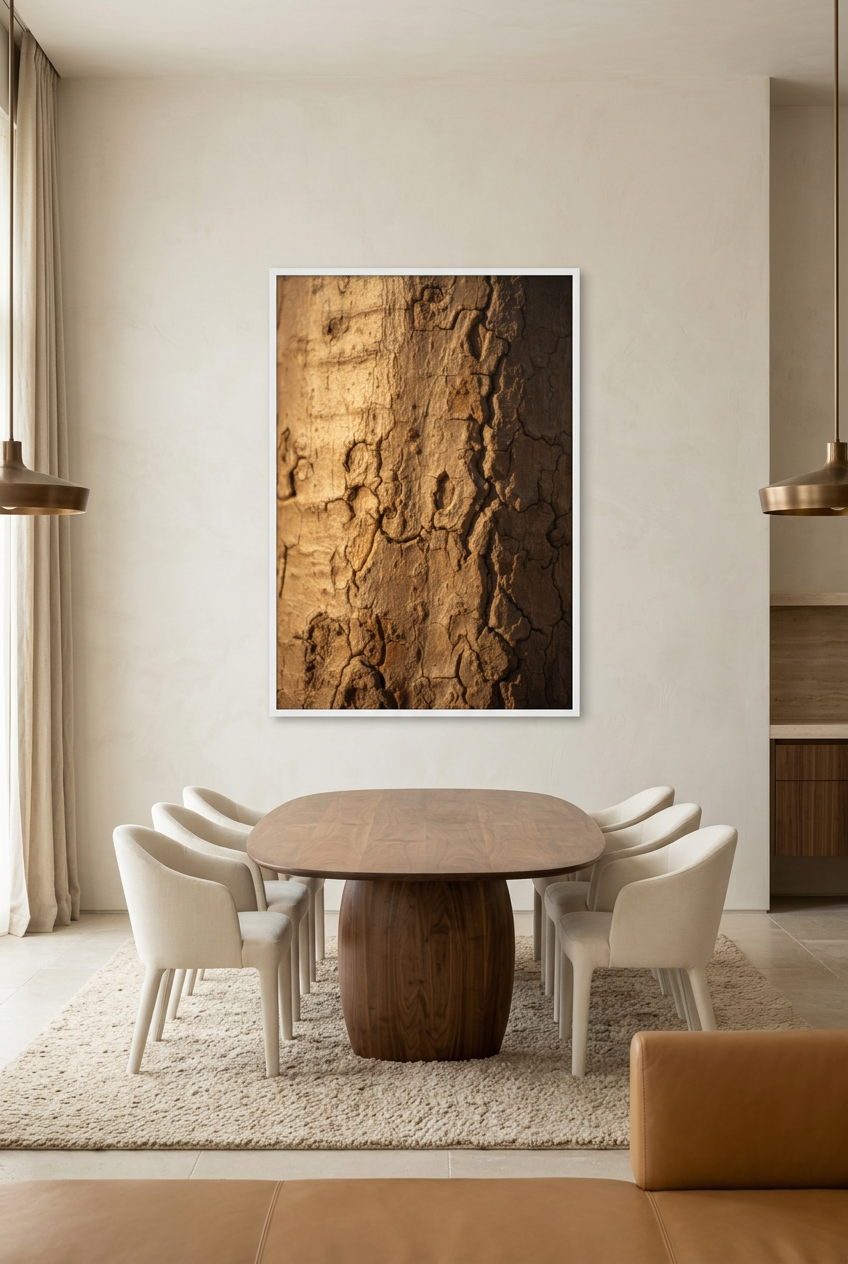 Burnt Bark — poster in a white frame in a dining room