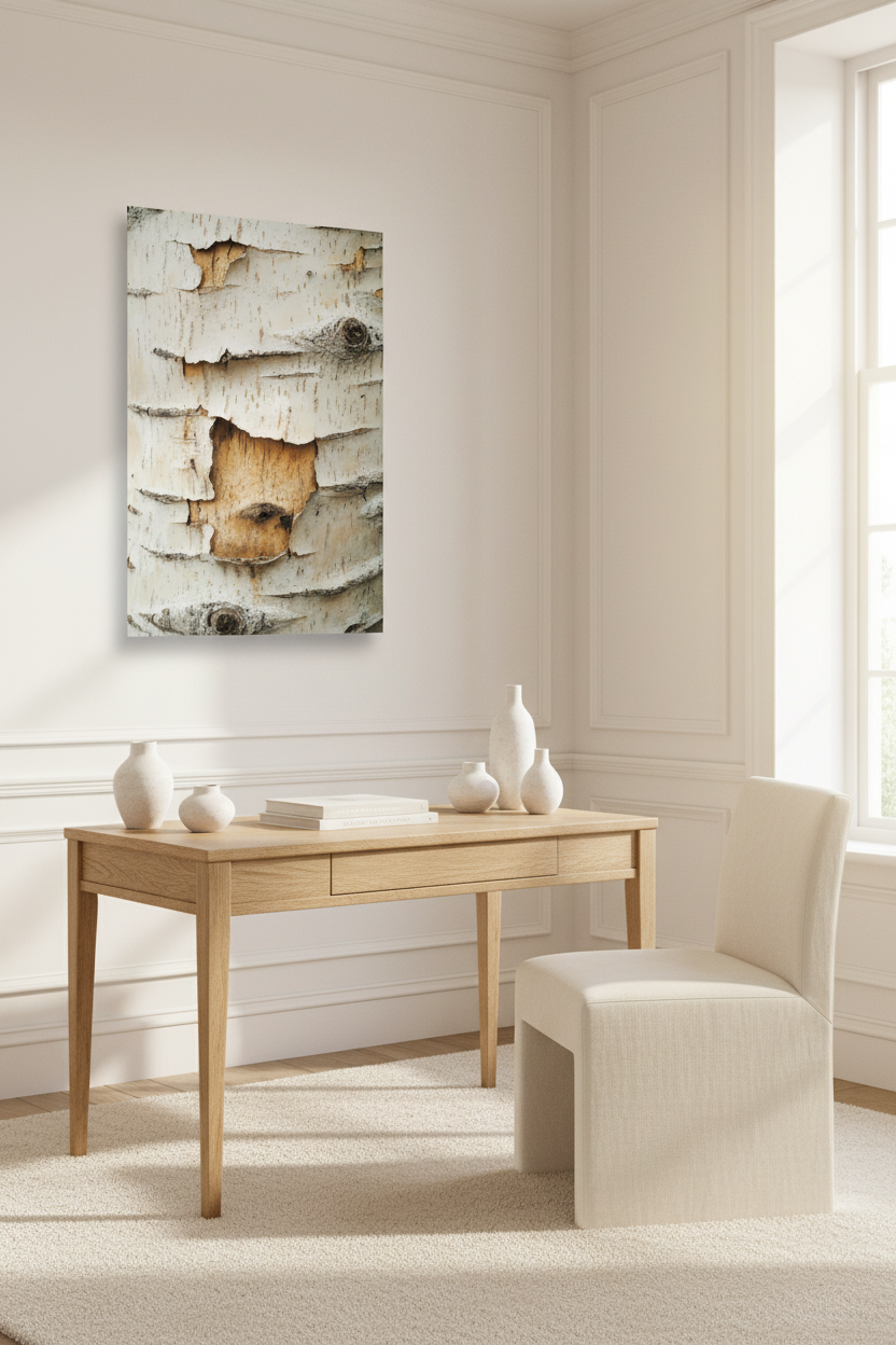 Écorce de Bouleau — Affiche Murale Minimaliste Blanc et Beige Texture Végétale — affiche murale minimaliste | Cassili-home
