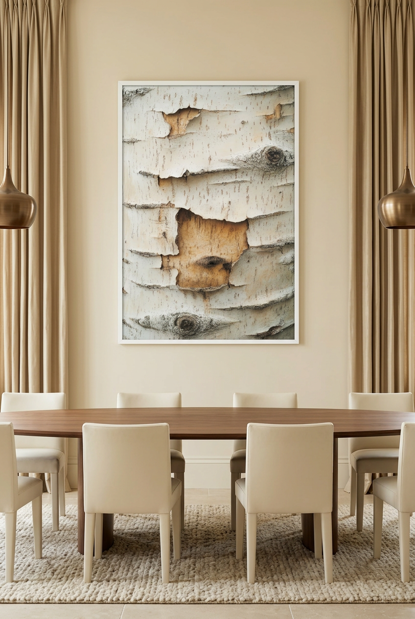 Birch Bark — poster in a white frame in a dining room