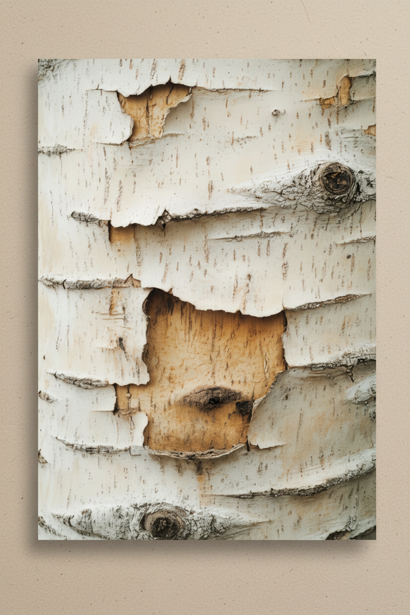 Écorce de Bouleau — Affiche Murale Minimaliste Blanc et Beige Texture Végétale — affiche murale minimaliste | Cassili-home
