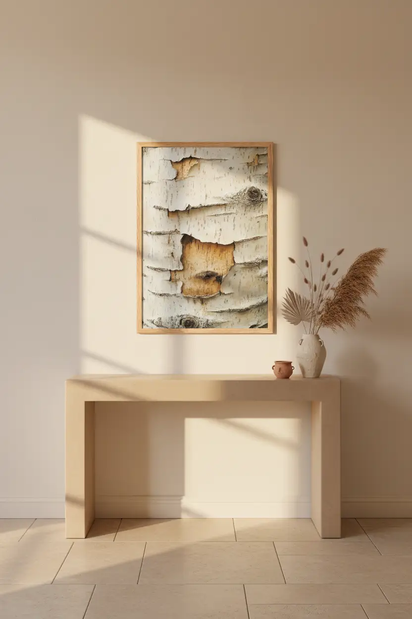 Écorce de Bouleau — Affiche Murale Minimaliste Blanc et Beige Texture Végétale — affiche murale minimaliste | Cassili-home