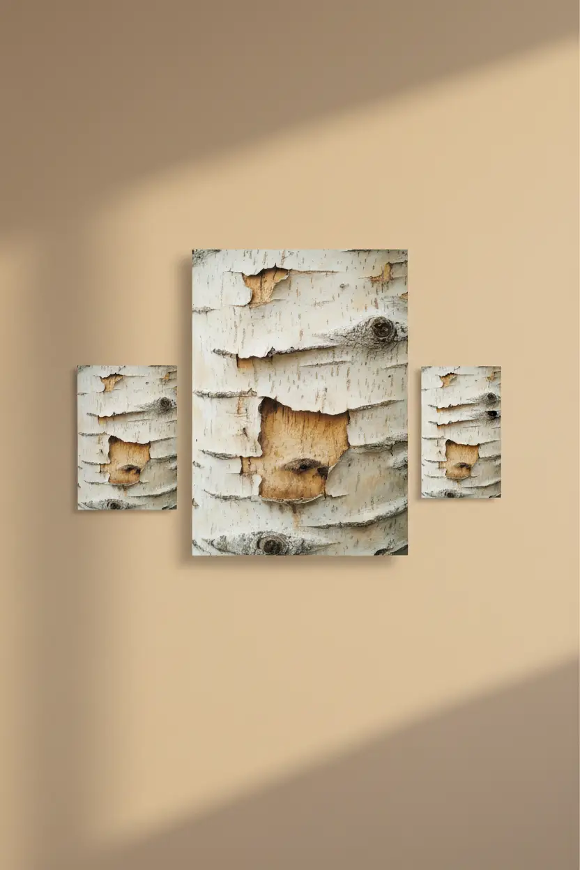 Écorce de Bouleau — Affiche Murale Minimaliste Blanc et Beige Texture Végétale — affiche murale minimaliste | Cassili-home