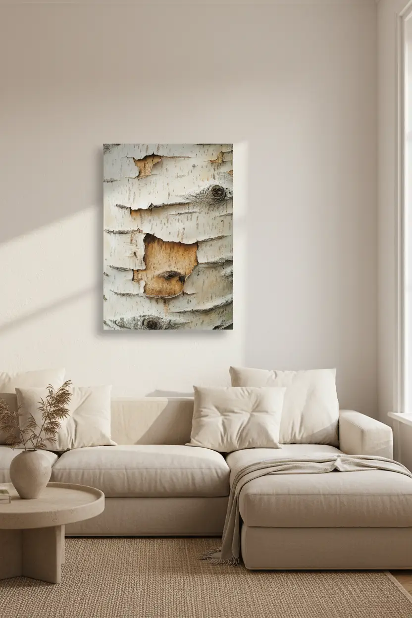 Écorce de Bouleau — Affiche Murale Minimaliste Blanc et Beige Texture Végétale — affiche murale minimaliste | Cassili-home