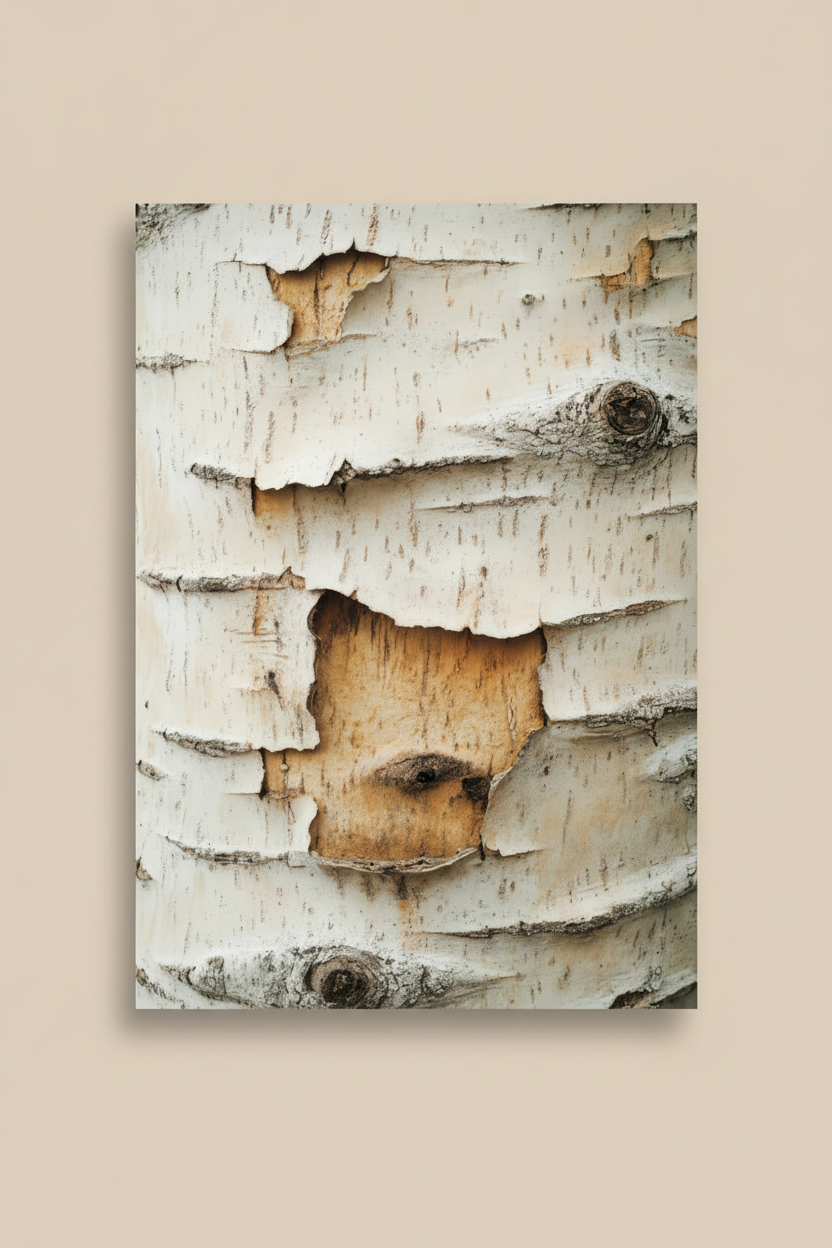 Écorce de Bouleau — Affiche Murale Minimaliste Blanc et Beige Texture Végétale — affiche murale minimaliste | Cassili-home