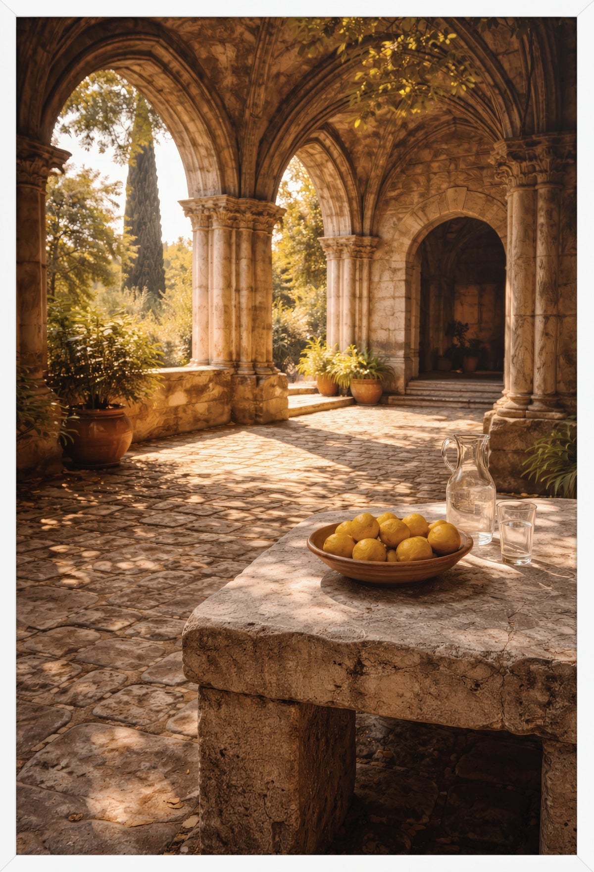 Lemon Courtyard — poster in a white frame, front view