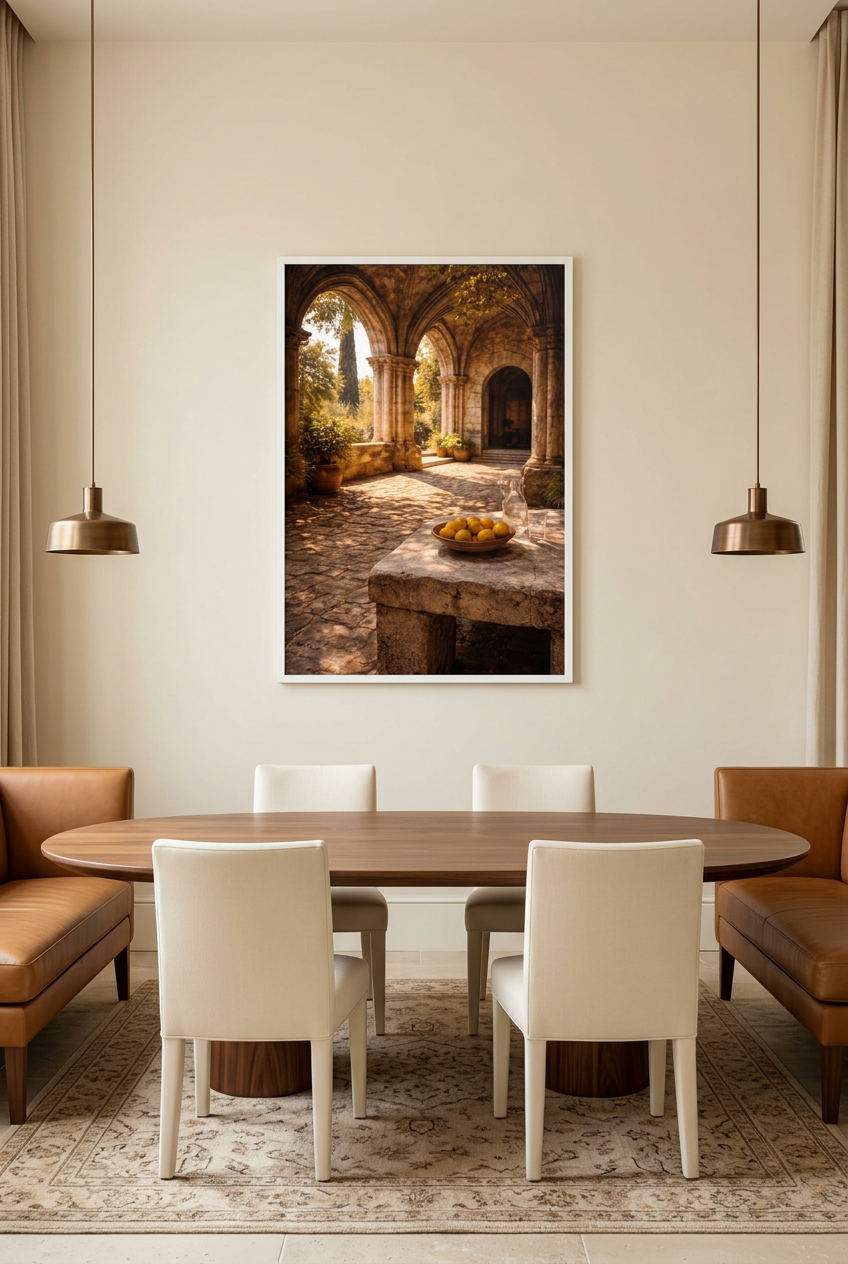 Lemon Courtyard — poster in a white frame in a dining room