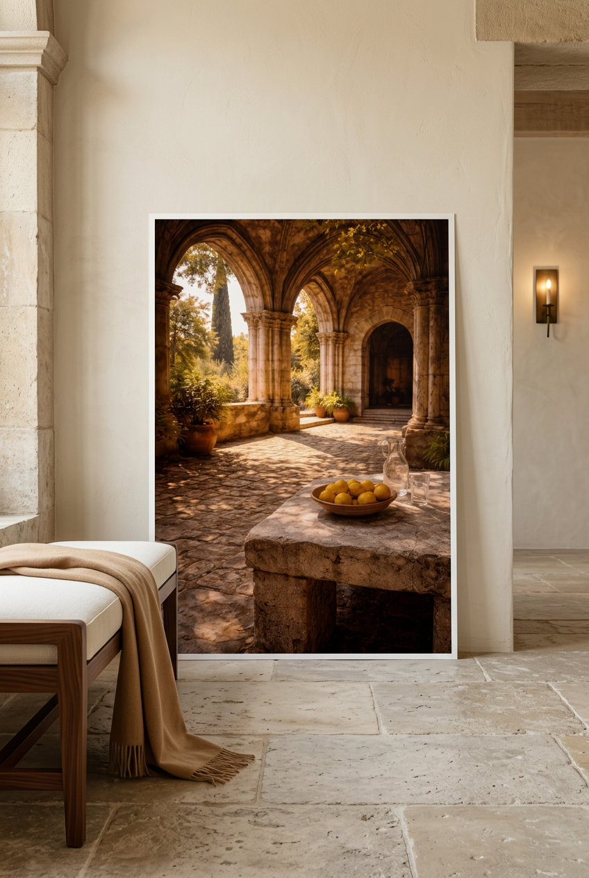 Lemon Courtyard — poster leaning against a wall on the floor