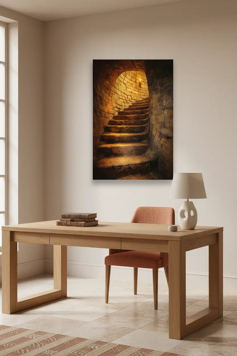 Crypte Dorée — Affiche murale minimaliste ocre et pierre lumière méditerranéenne — affiche murale minimaliste | Cassili-home