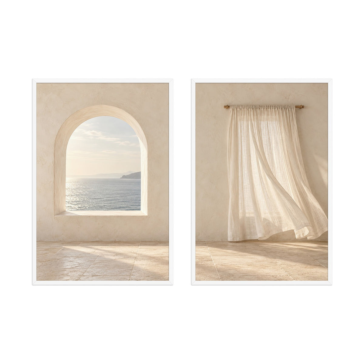 La Chambre sur la Mer — diptyque encadré, cadres blancs