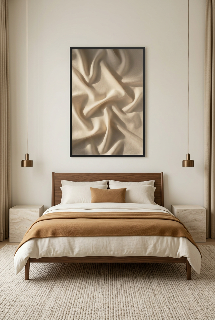 Silk Drape — poster in a black frame above a bed