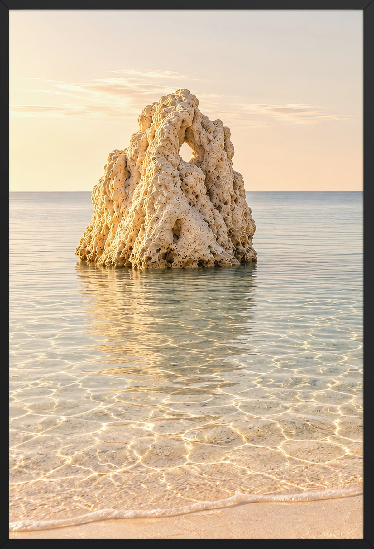 The Pierced Rock — black frame, 61 × 91 cm