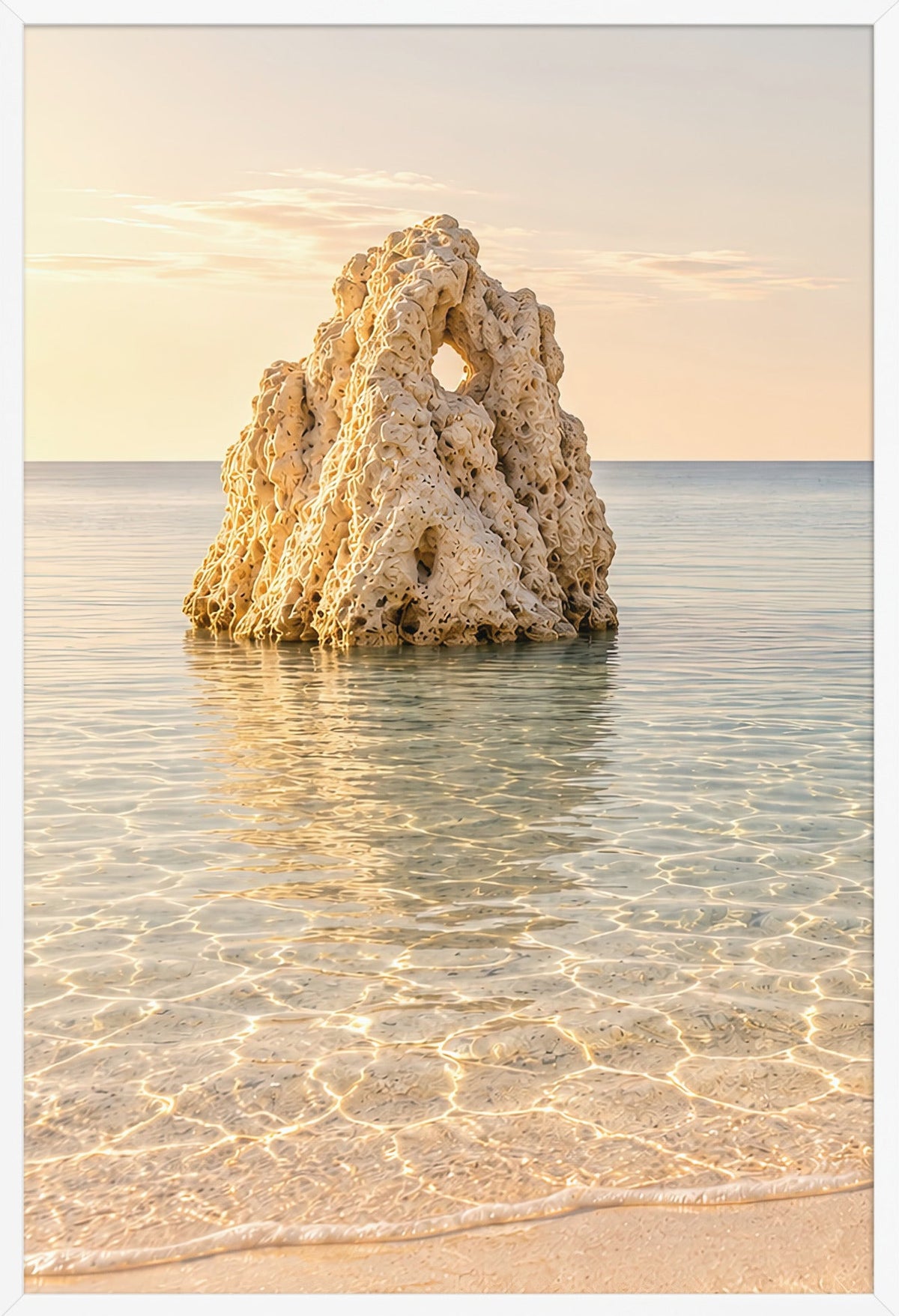 The Pierced Rock — white frame, 61 × 91 cm