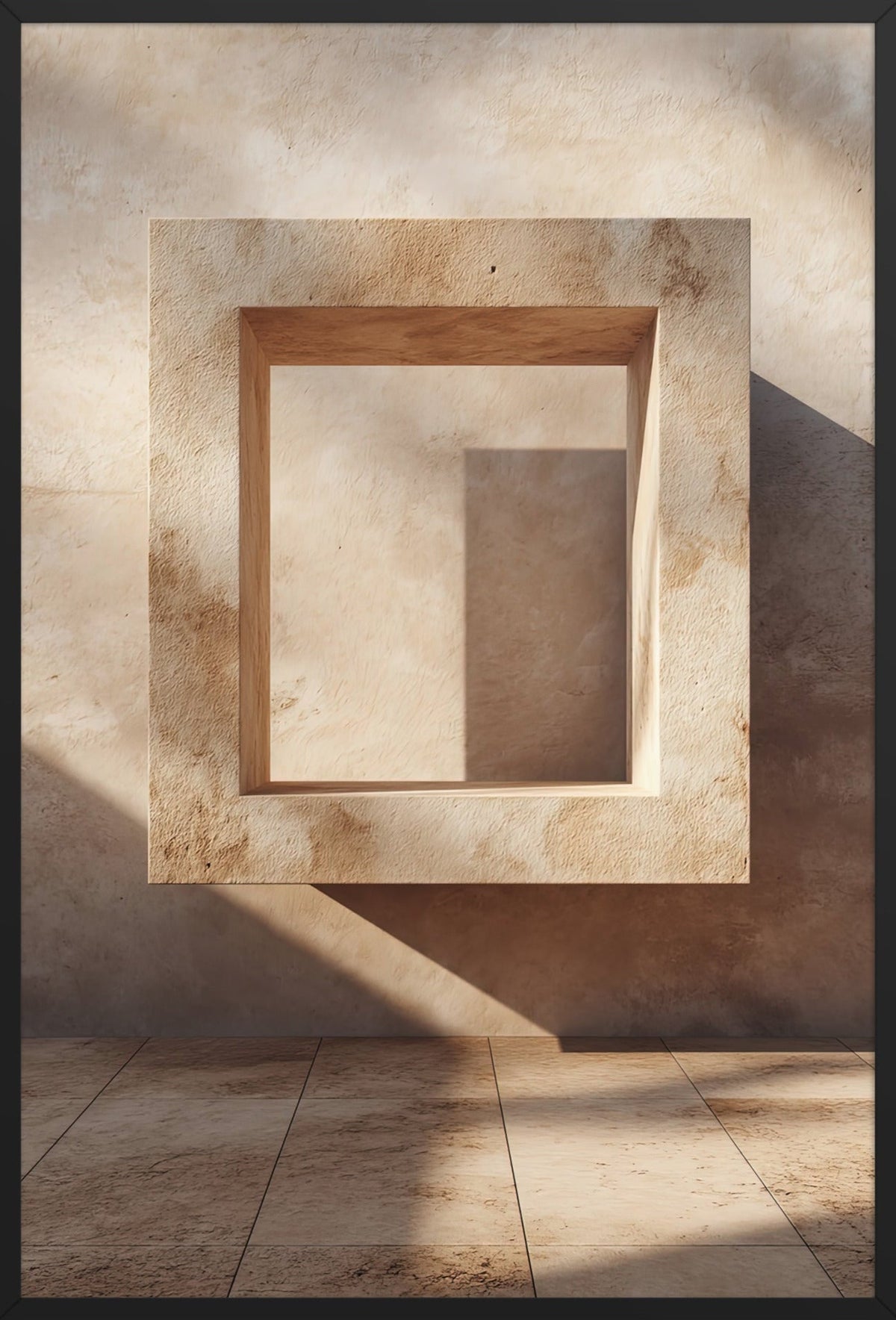 Poster The Square Doorframe — square stone frame and its cast shadow, in a black frame, 61×91 cm