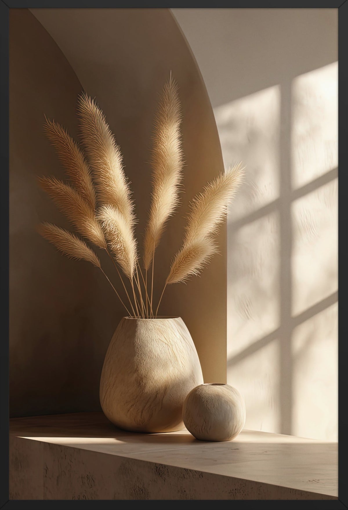 Die Vase mit Lagurus — gerahmt in Schwarz, 61 × 91 cm
