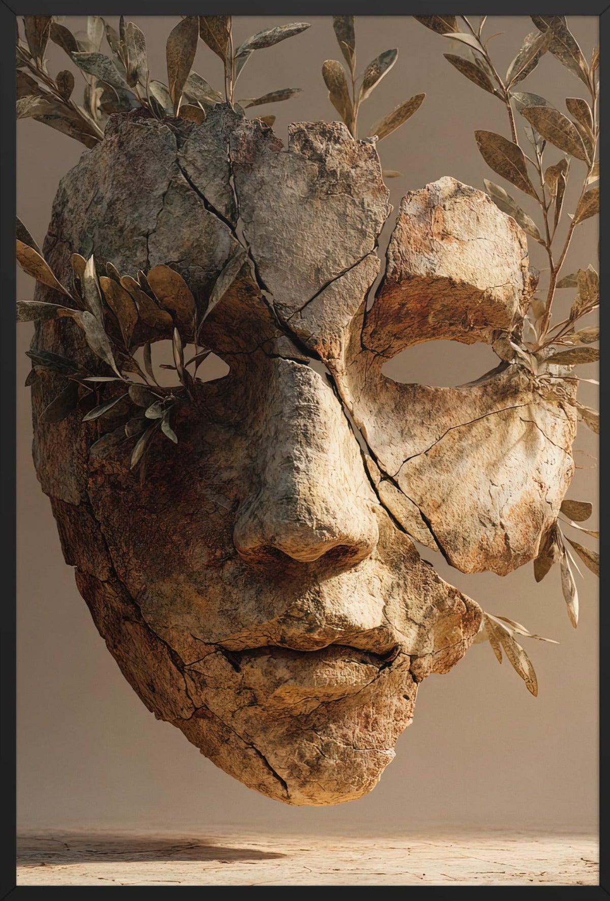 Het Gebroken Masker — ingelijst in zwart, 61 × 91 cm