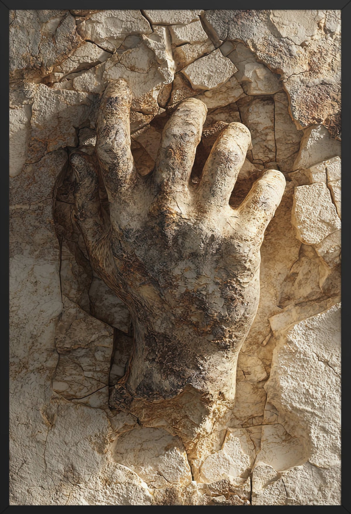 De Hand in de Rots — ingelijst in zwart, 61 × 91 cm