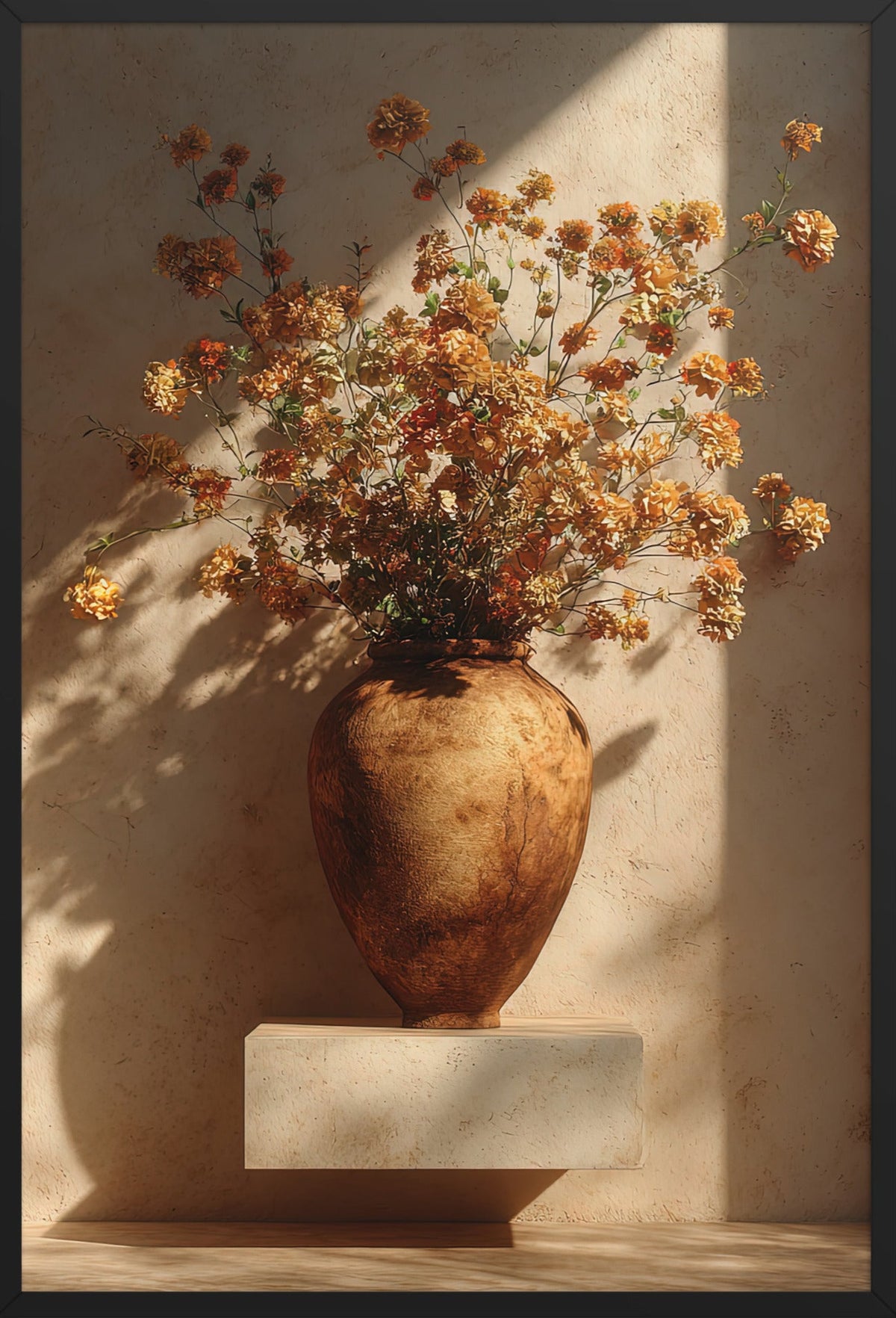 The Ochre Bouquet — framed in black, 61 × 91 cm