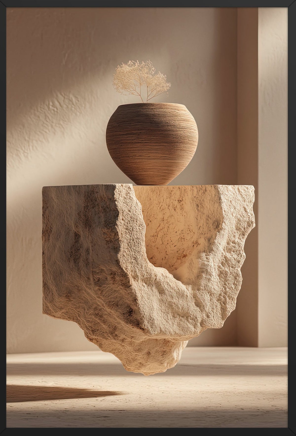 Der ausgehöhlte Stein — gerahmt in Schwarz, 61 × 91 cm