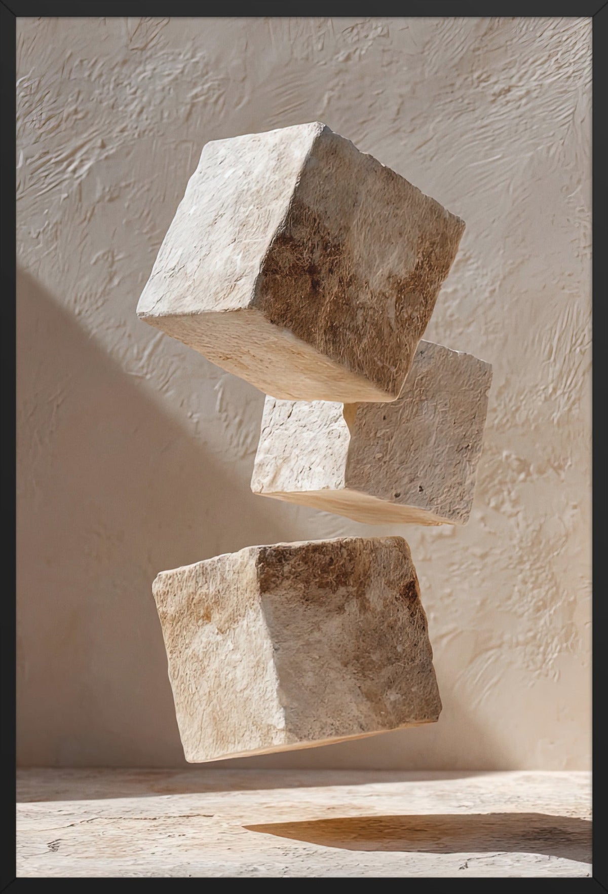 The Three Cubes — framed in black, 61 × 91 cm