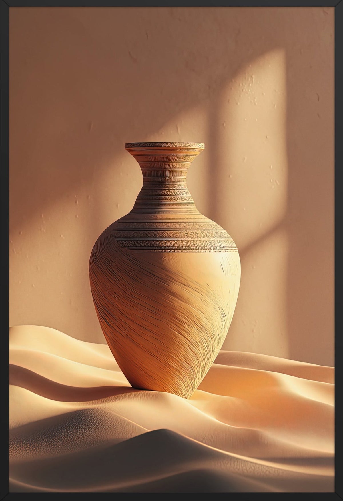The Amphora on the Dunes — framed in black, 61 × 91 cm