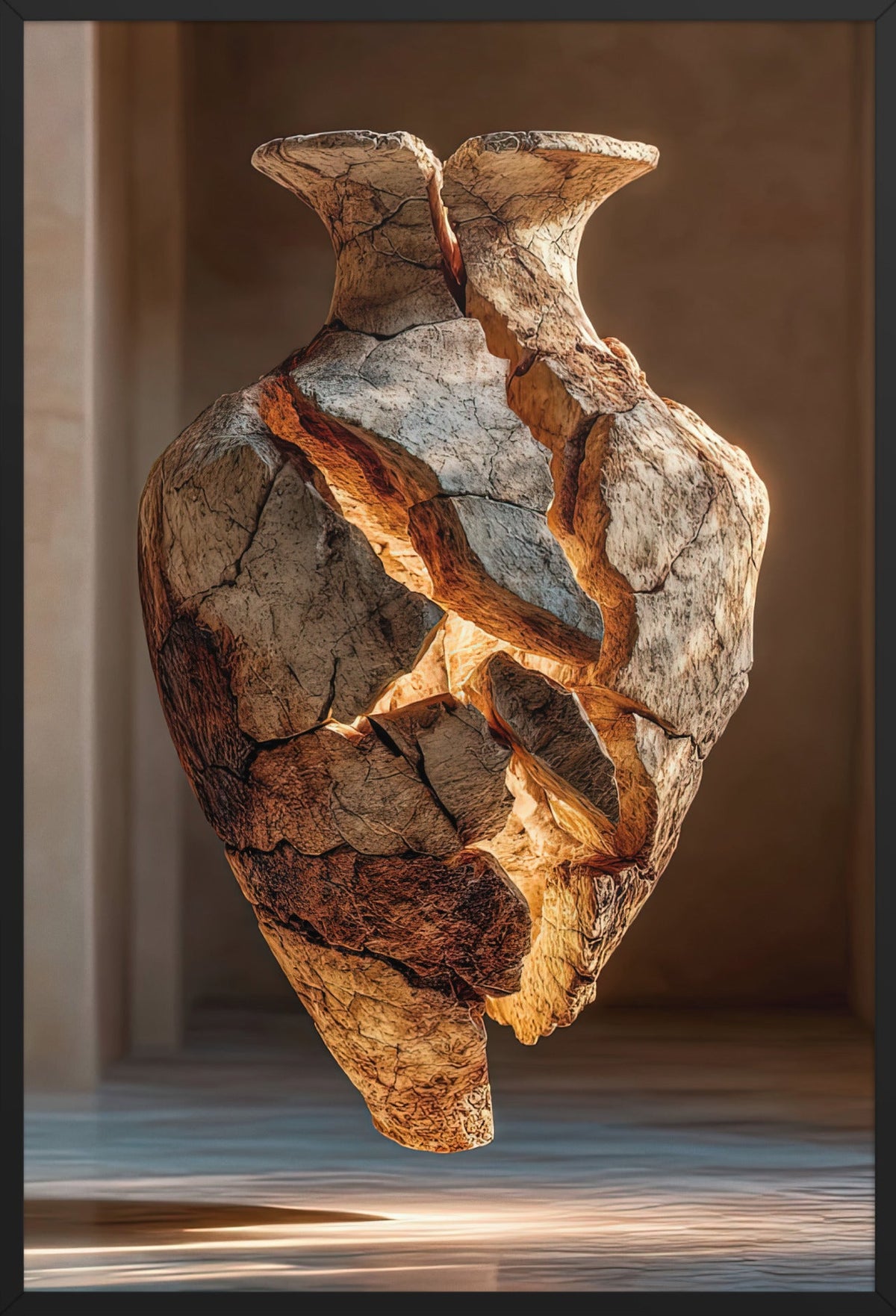 Den Splittrade Amforan — med svart ram, 61 × 91 cm