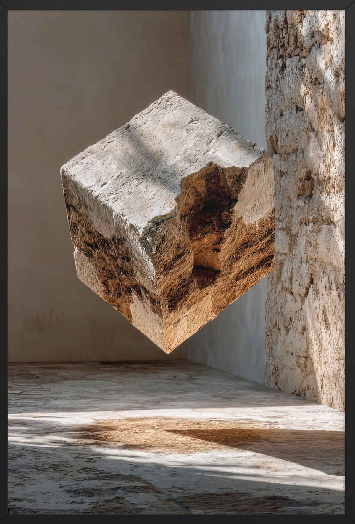 Il Cubo di Travertino — con cornice nera, 61 × 91 cm