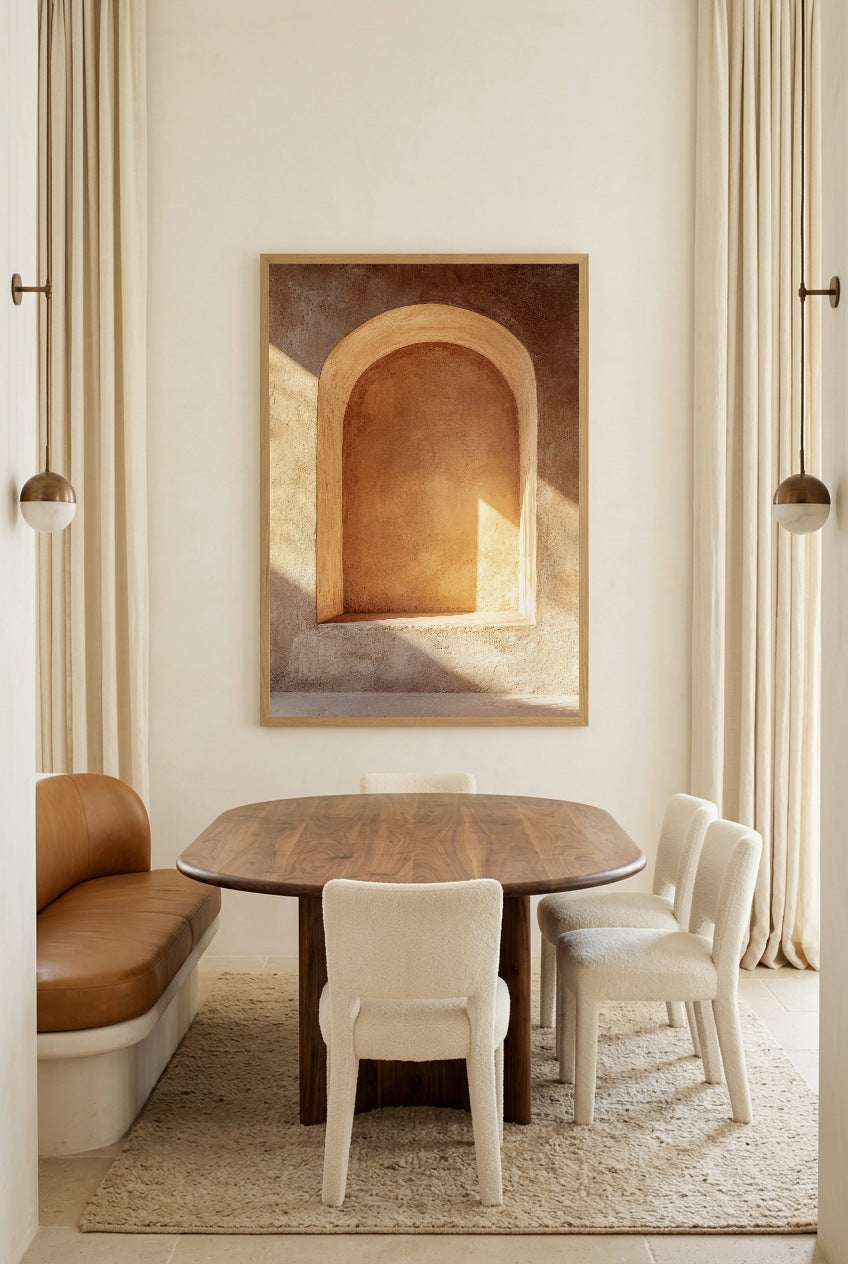 Niche Dorée — poster in an oak frame in a dining room