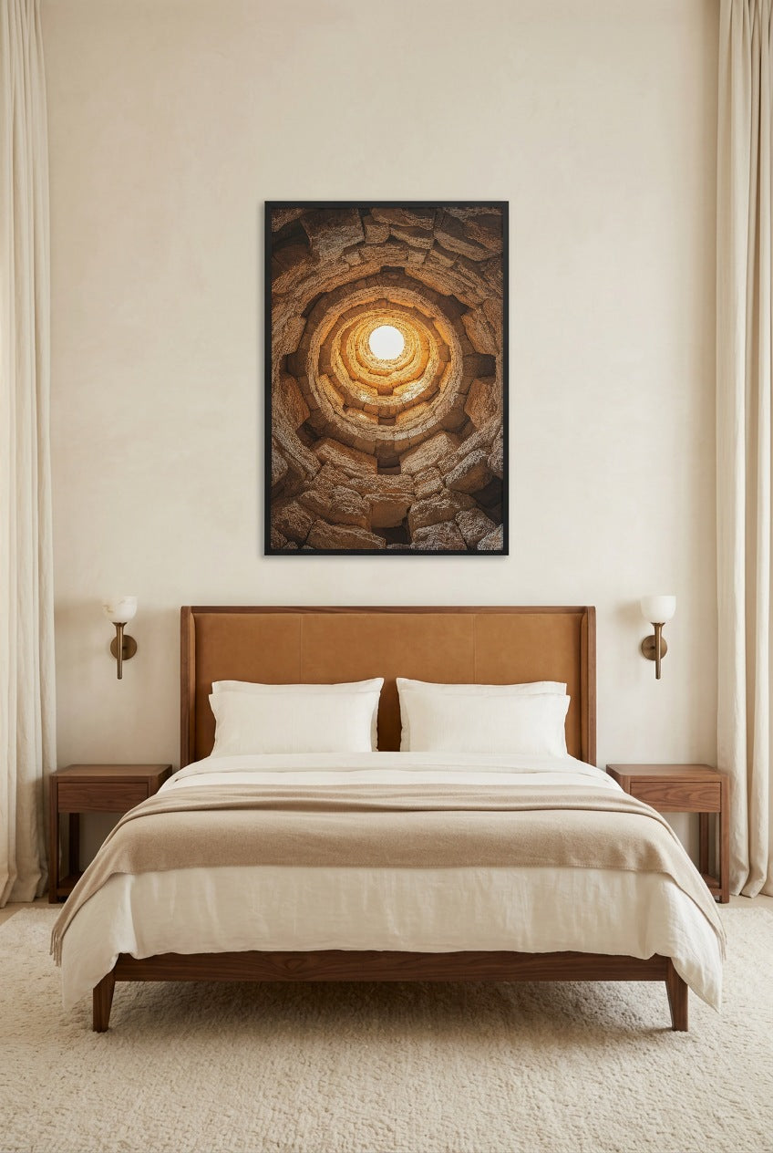Le Puits Ancien — poster com moldura preta num quarto