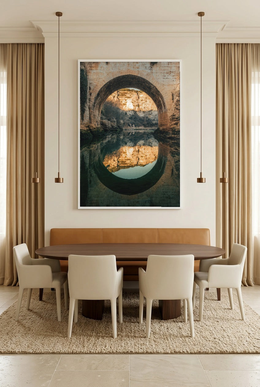 Le Miroir du Pont — poster in a white frame in a dining room